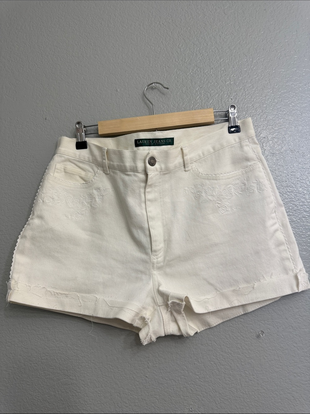Lauren Ralph Lauren Cream Embroidered High-Rise Jean Shorts